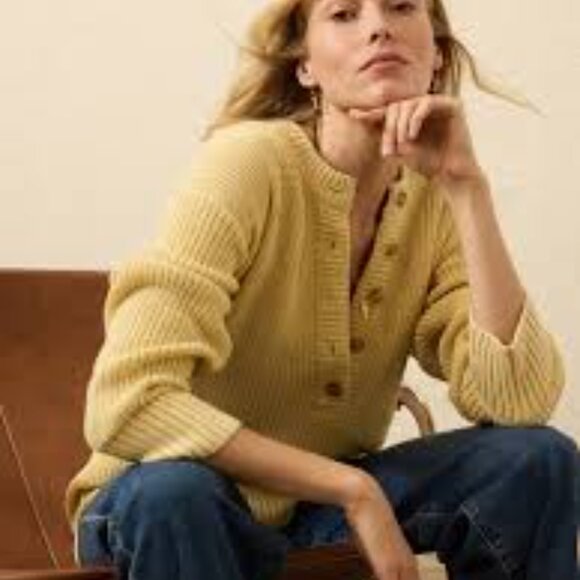 Faherty Sunwashed Cotton Fisherman Henley NWT Size S Yellow - Picture 2 of 3